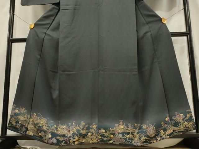 平和屋着物□訪問着 渡橋風景秋草文 暈し染め 金彩 正絹 逸品  