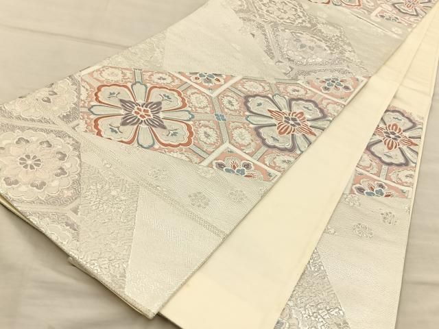 平和屋着物◎六通柄袋帯 唐織 立涌花文 銀糸 正絹 逸品