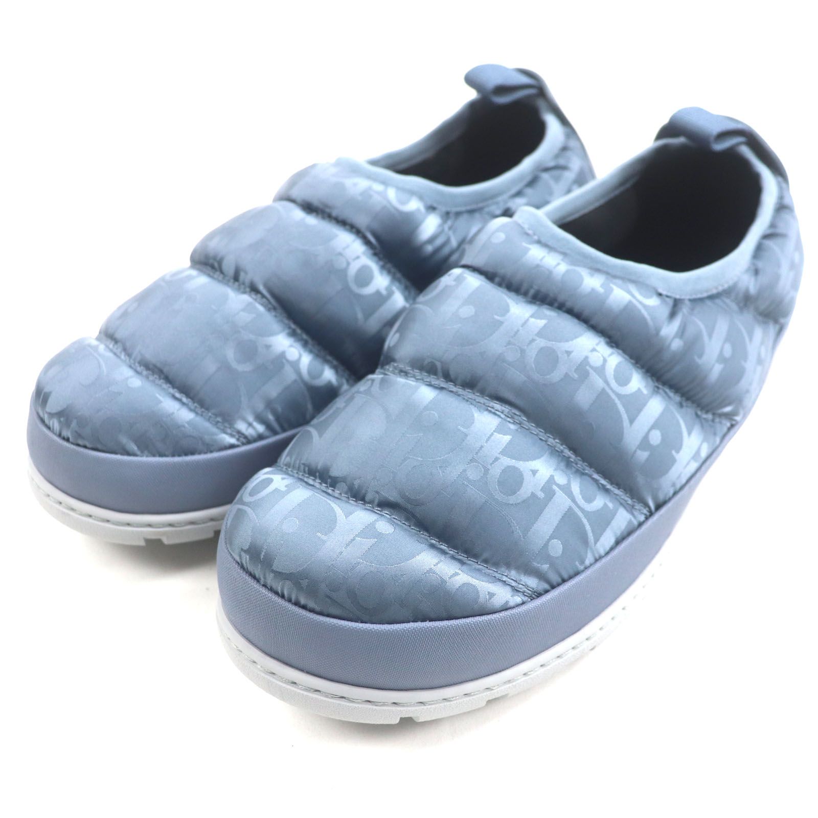 ♥品 DIOR ディオール オム ナイロン レザー オブリーク パデット スノースリッパ スリッポン ブルーグレー 41 イタリア製 メンズ