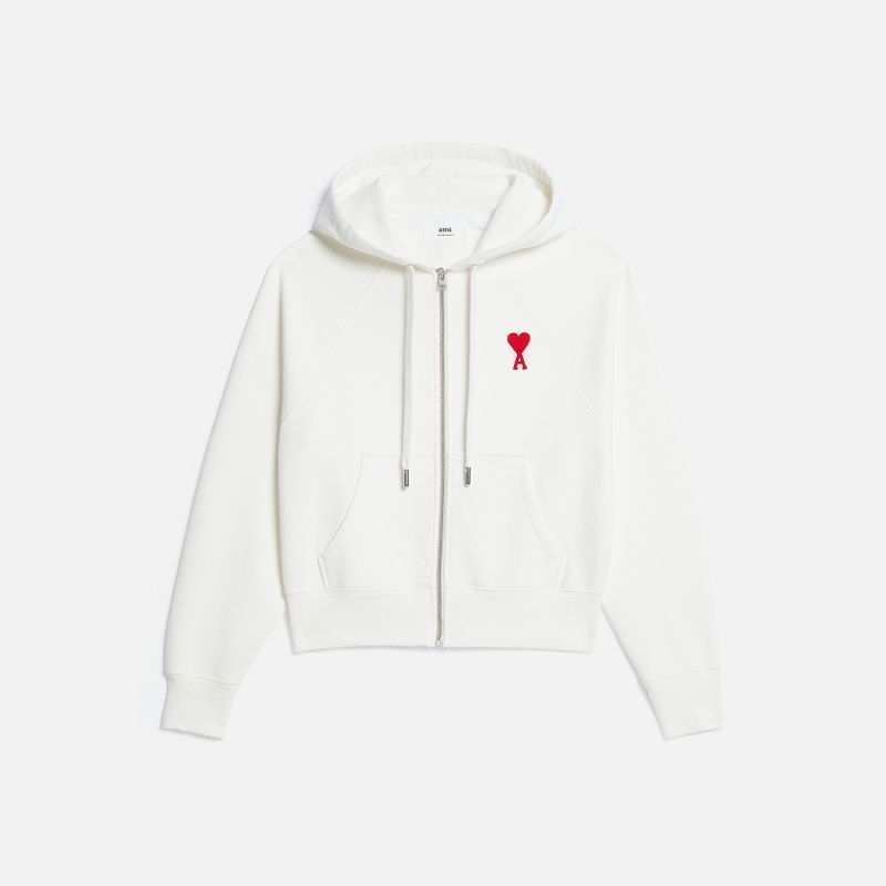 AMI Paris ジップパーカー メンズ レディース ユニセックス 正規品 カジュアル トップス フード付き ダンス ストリート スポーツ 秋冬 春物 春服 ホワイト