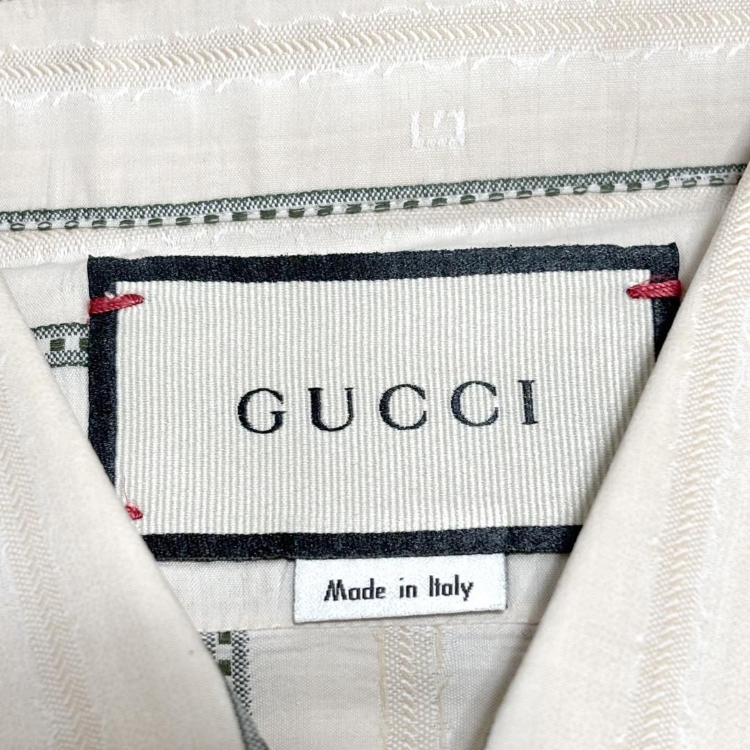 美品】GUCCI グッチ ストライプ ドレスシャツ 15 ベージュ 【公式通販】