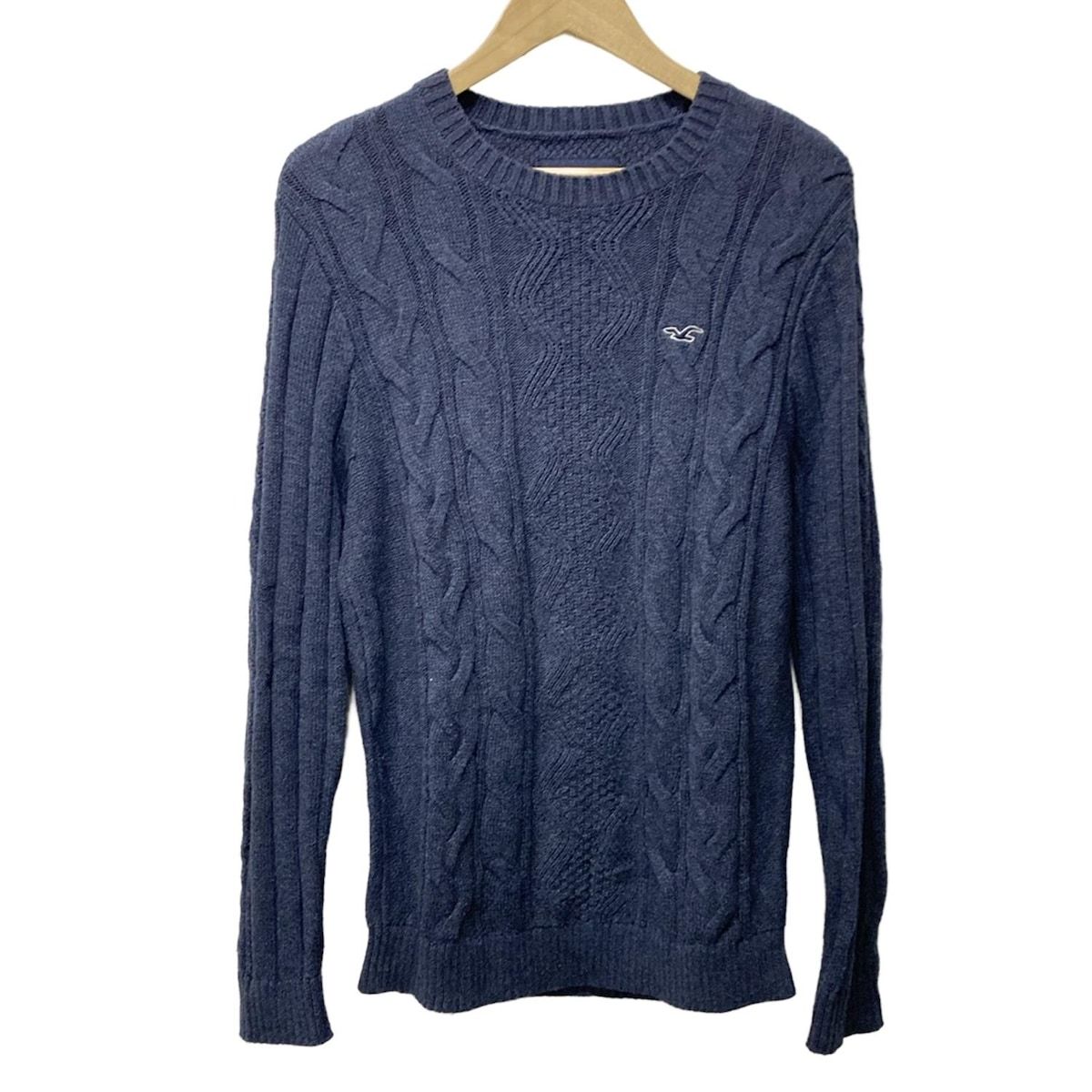 Hollister ホリスター 長袖セーター サイズM メンズ - ネイビー クルーネック 刺繍