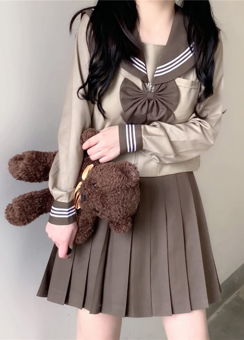 セーラー服 長袖 茶色人気 学生服 前開き プリーツスカート 女子高校