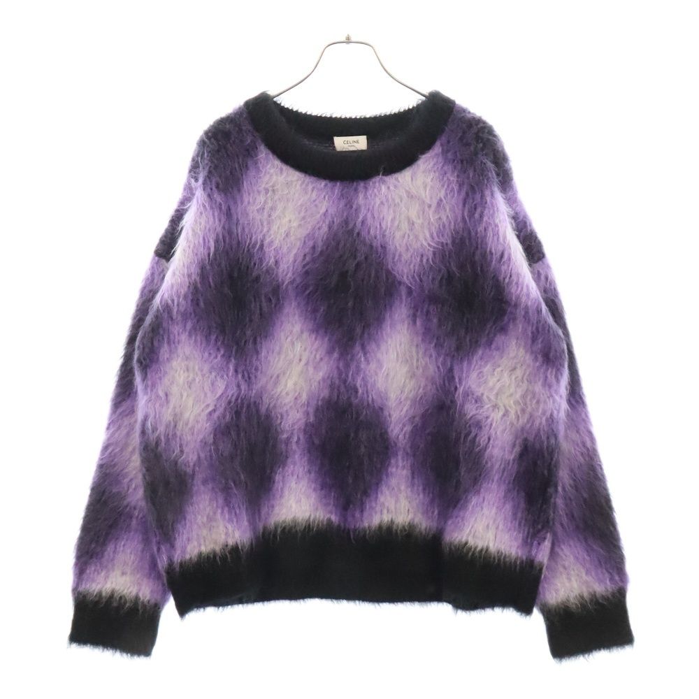 CELINE セリーヌ 22AW Argyle Mohair Blend Sweater 2AA24606S クロップドボクシーセーターインブラッシュドモヘア アーガイル柄モヘヤニット パープル CELINE (セリーヌ) 22AW Argyle Mohair Blend Sweater 2AA24606S