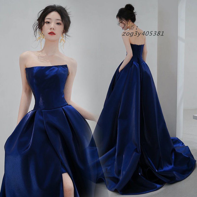 ドレス ロングドレス ビスチェ スリット ブルー 結婚式 発表会 ウエディングドレス ウェディングドレス コンサート 演奏会 二次会 イブニングドレス zog3y405381