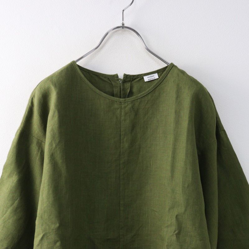 美品 アトリエナルセ atelier naruse リネンベルスリーブブラウス F 