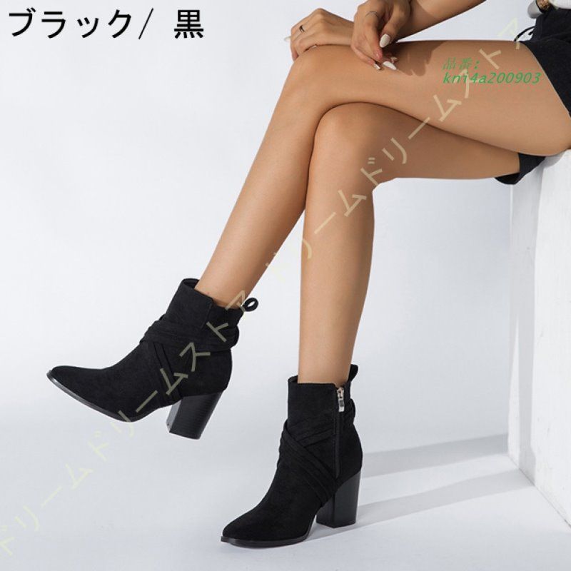ブーティ ブーティー チャンキーヒール ショートブーツ レディース サイドゴアブーツ ハイヒール 秋ブーツ 袴ブーツ スエード 秋ブーティー 美脚 kni4a200903