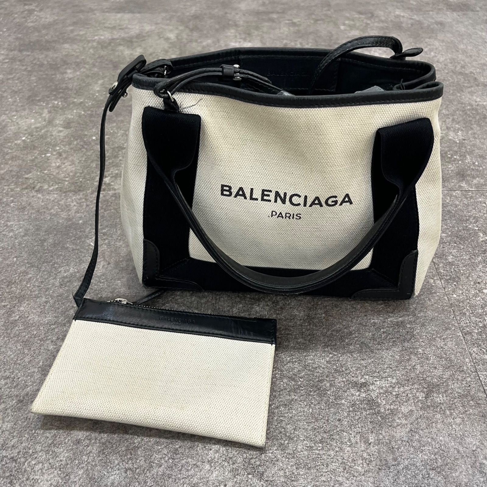 BALENCIAGA】Navy カバ XS ライトベージュ コットンキャンバス