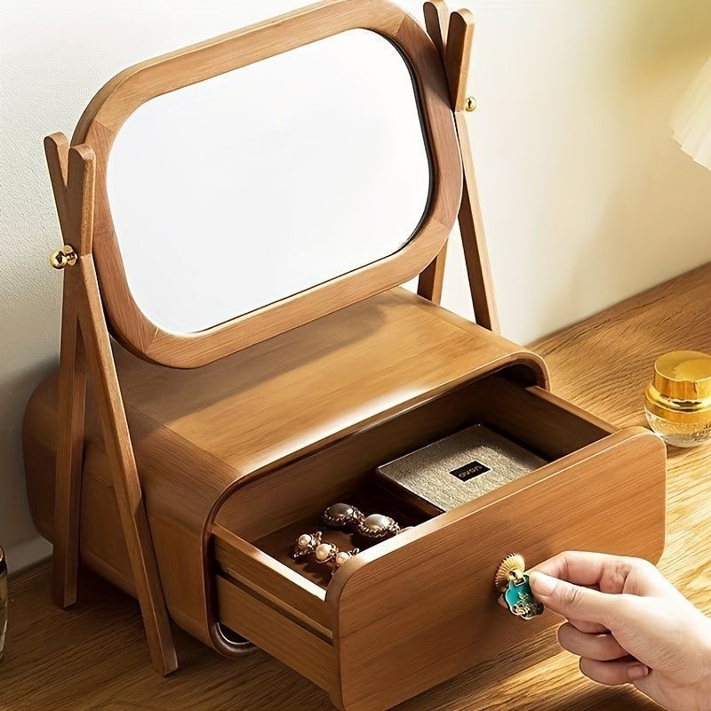 メイクアップミラー 収納引き出し付き デスクトップドレッシングミラー