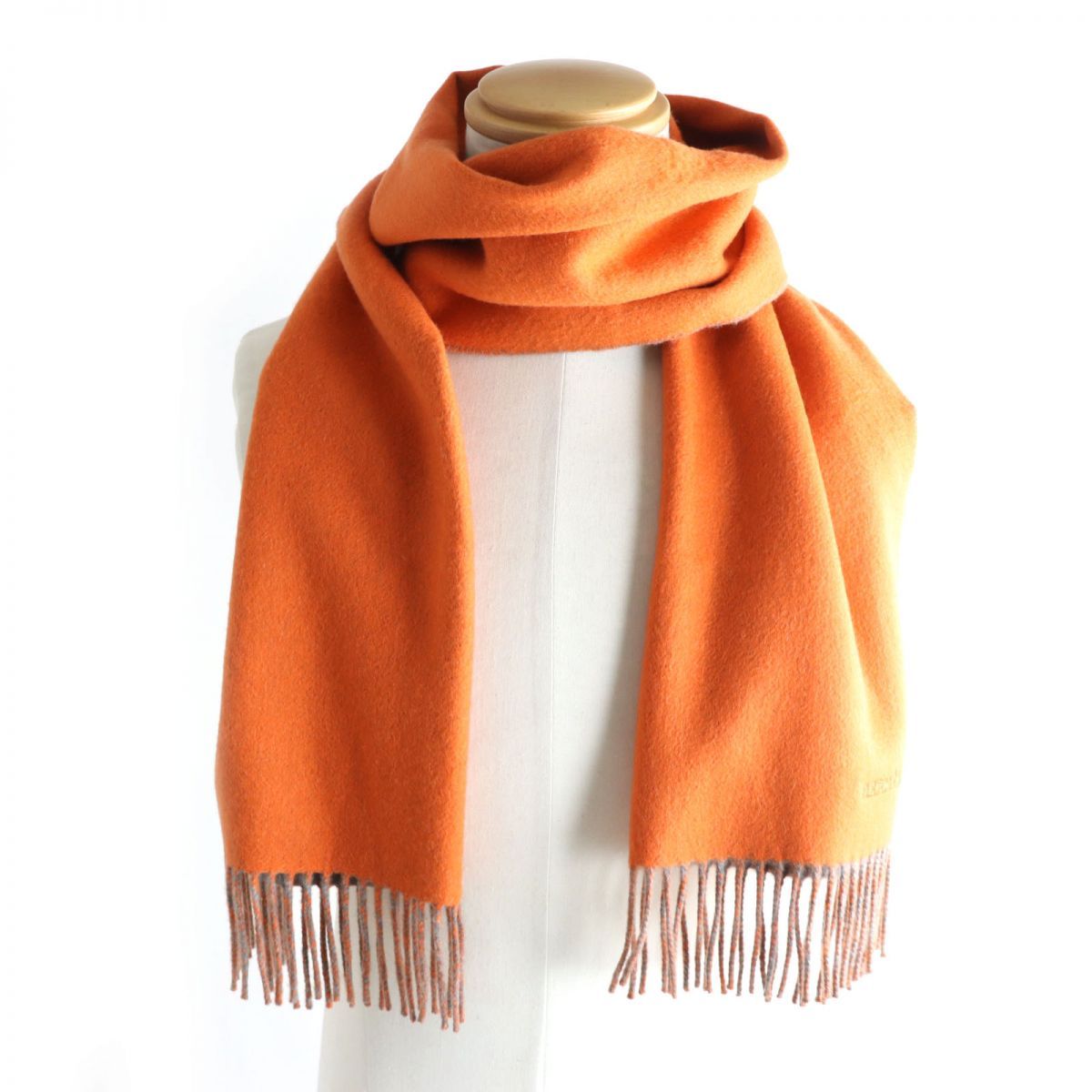 極美品◇HERMES エルメス ロゴ刺繍入り 無地 カシミヤ100％ バイカラー  