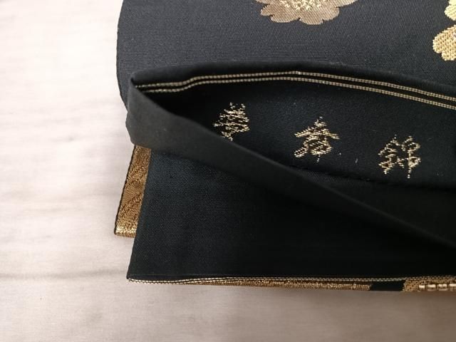 平和屋着物◎六通柄袋帯 夢舞錦 黒地 金糸 正絹 逸品 AAAY8577yx