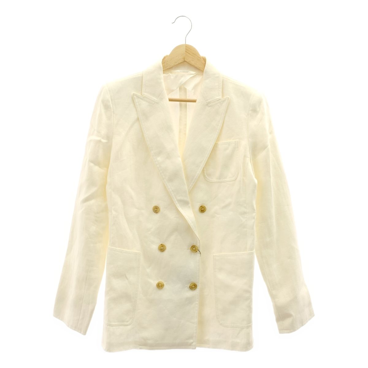 Max Mara マックスマーラ ビジュー装飾ボタン ダブルブレスト ジャケット 40 オフホワイト レディース