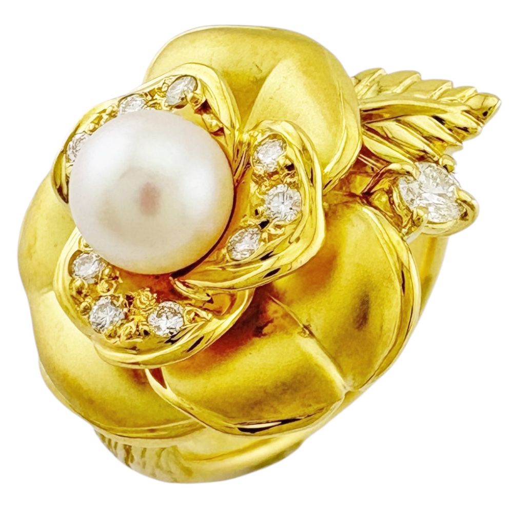 POLA 花 バラ リング 指輪 9号 18金 K18イエローゴールド アコヤパール ダイヤモンド 0.12ct レディース POLA 花 バラ