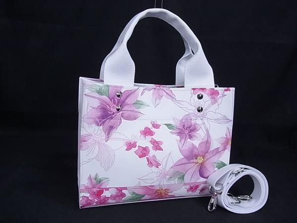 ♥ LEONARD レオナール レザー フラワー 花柄 2WAY ハンドバッグ トート ショルダー 斜め掛け アイボリー系 FS3737