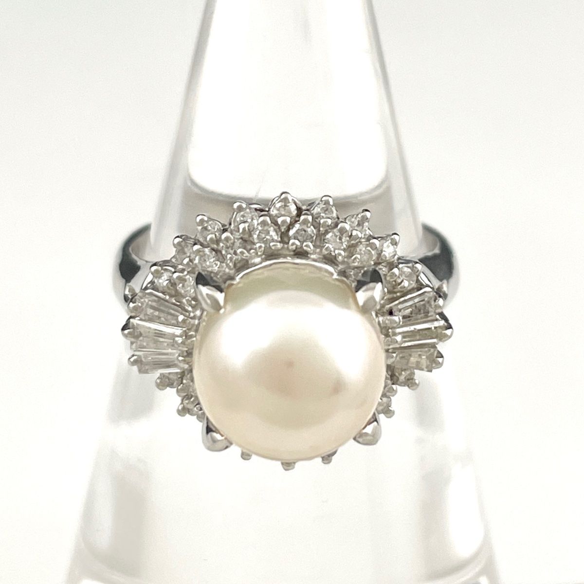 パール デザインリング プラチナ 指輪 メレダイヤ 真珠 リング 11.5号 