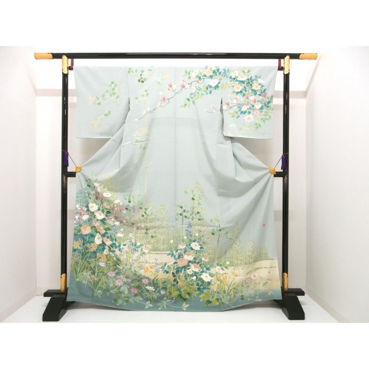 ♥品 訪問着 友禅加工ボカシ染 丸に剣片喰