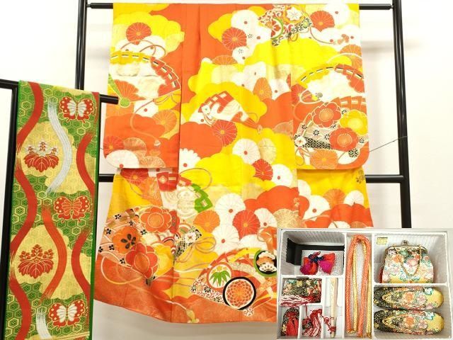 平和屋着物[]七五三 女の子 7歳 祝着 四つ身 袋帯・小物セット