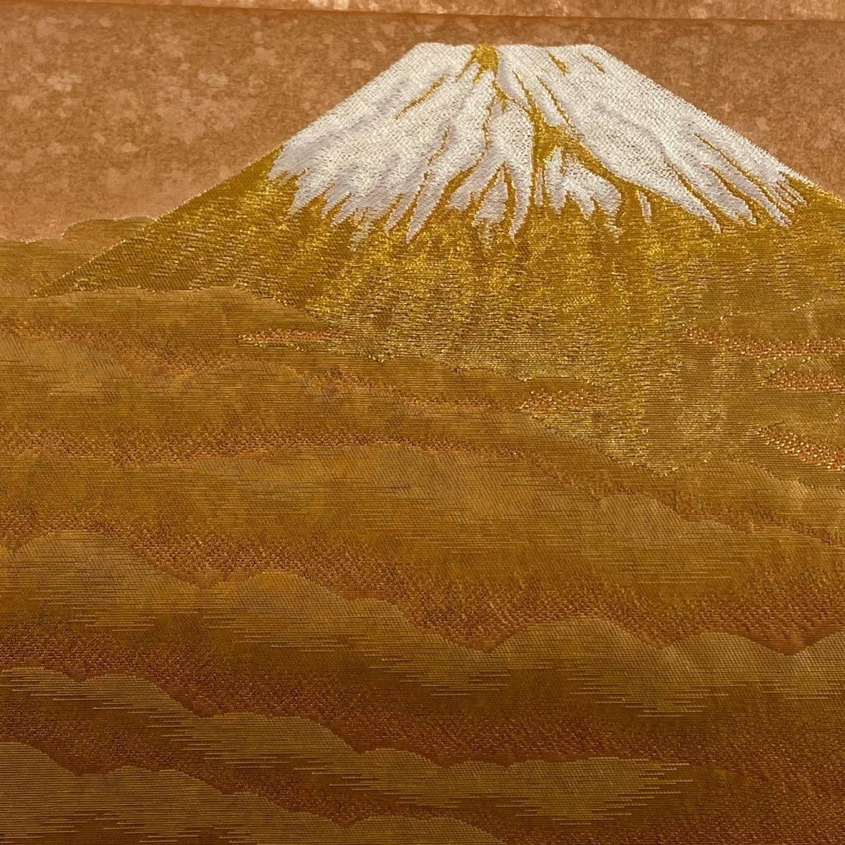 【3316】着物 袋帯 お太鼓柄 富士山 刺繍 410㎝ 袋帯 秀品 じゅらく 落款 横山大観 富士山 雲海 金糸 箔