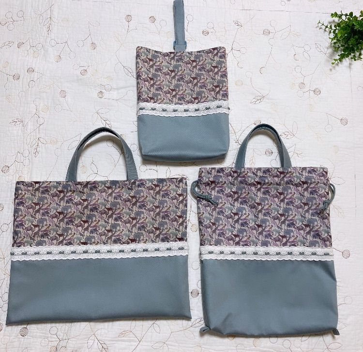 手提げ袋　お着替え袋　上履き入れ　3点セット　リバティ　サックス　メルシー　入園 手提げ袋 お着替え袋 上履き入れ 3点セット リバティ サックス