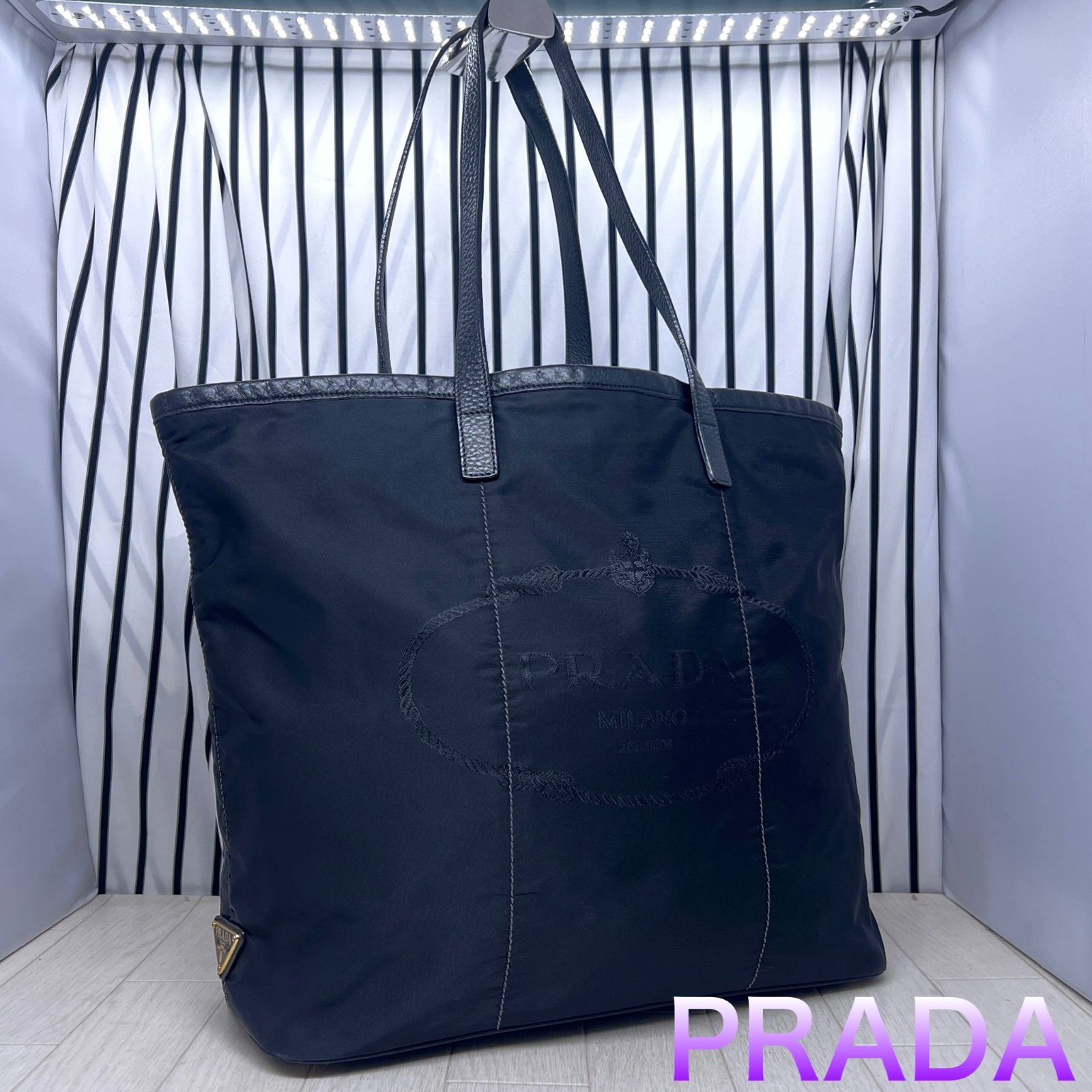 【格安】PRADA×プラダ 金色プレートA4収納可能トートバッグ