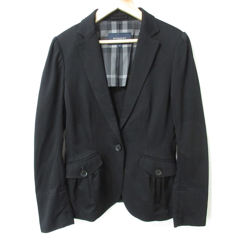 BURBERRY LONDON バーバリーロンドン ストレッチ 1B シングル テーラードジャケット 40 ブラック レディース 古着