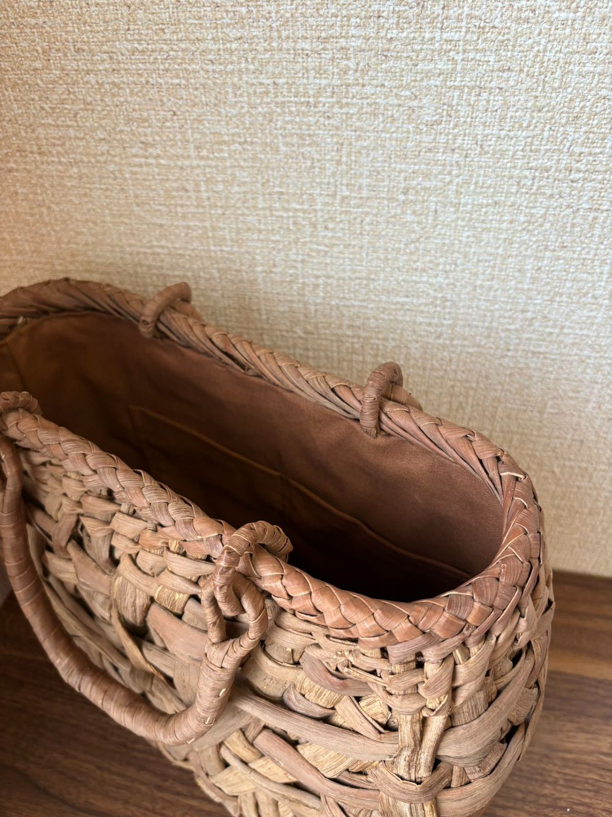 国産山葡萄 山葡萄かごバッグ 手作り 籠バッグ 乱れ編み 内布あり