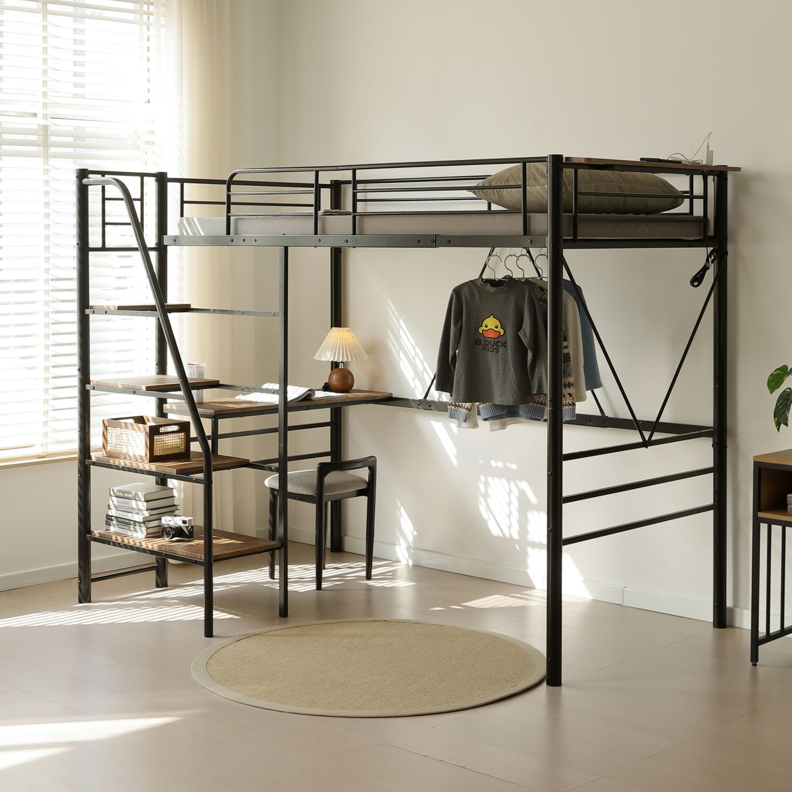 11 割 S ロフトベッド 階段付き デスク付き S パイプベッド シングル 収納 スチール 耐震 ベッド パイプベッド フレームのみ Sシングル NEXPOTALLINN_EU