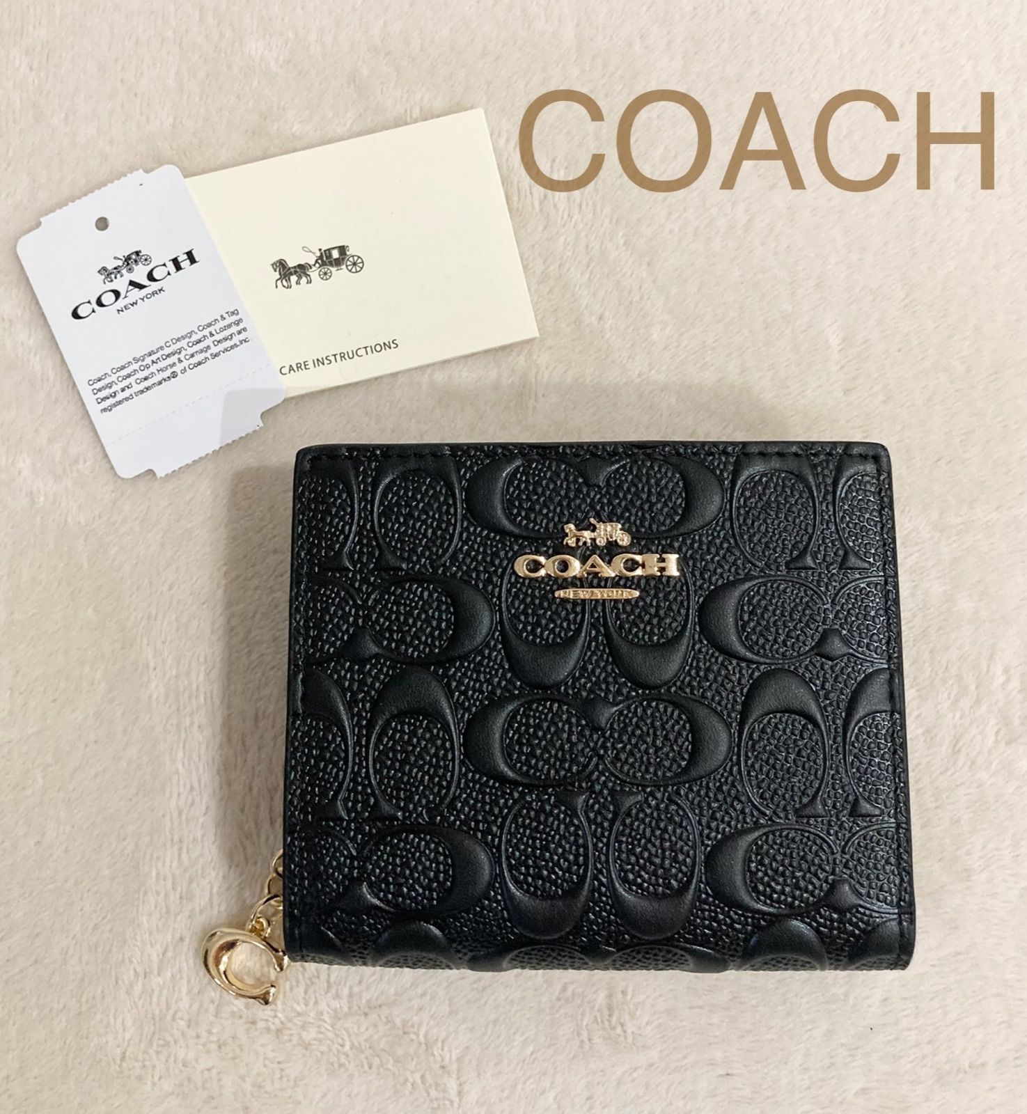 新品】COACH 折り財布 シグネチャー ウォレット 黒 エンボス - select