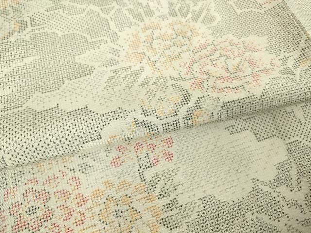 平和屋着物▽本場大島紬 白大島 単衣 雲取り花文 120亀甲 正絹 逸品