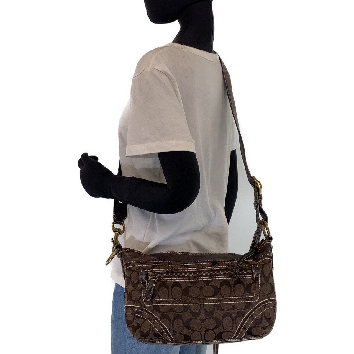 COACH コーチ シグネチャー ブラウン 茶 ゴールド金具 レザー 