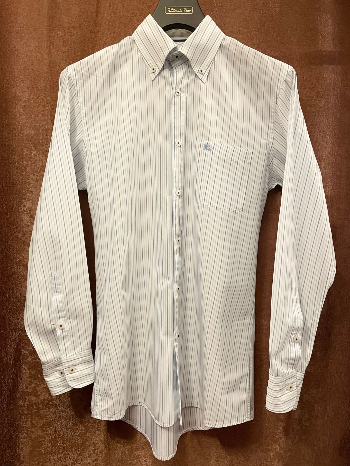 BURBERRY BLACK LABEL ストライプ柄 長袖ボタンダウンシャツ ホワイト 