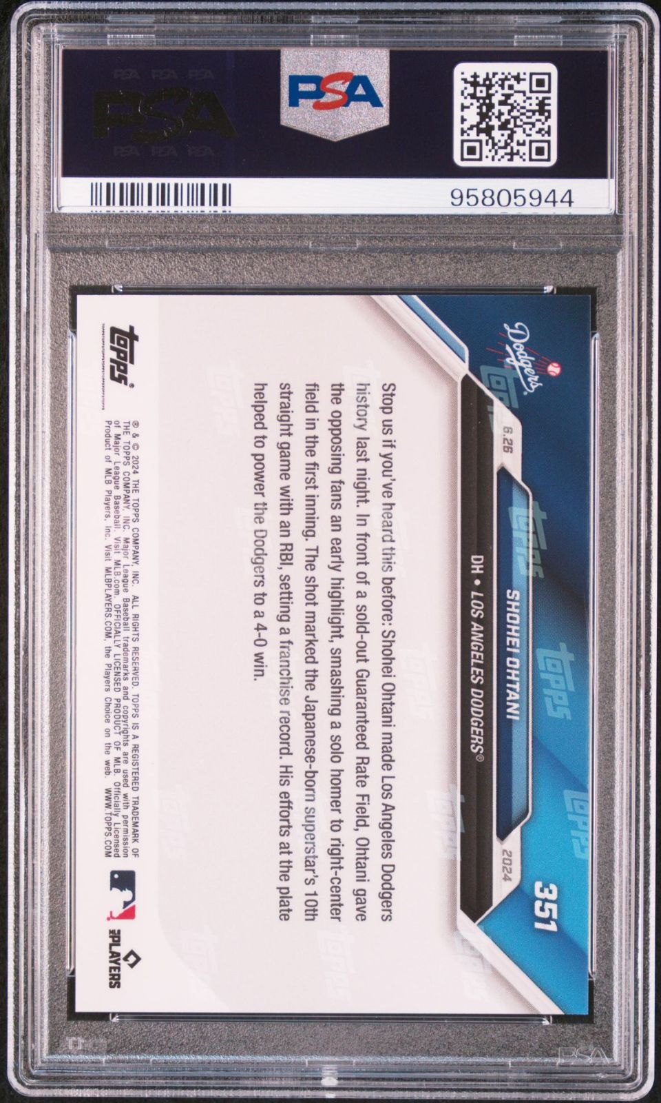 [PSA10] 大谷翔平 2024 TOPPS NOW 351 SHOHEI OHTANI