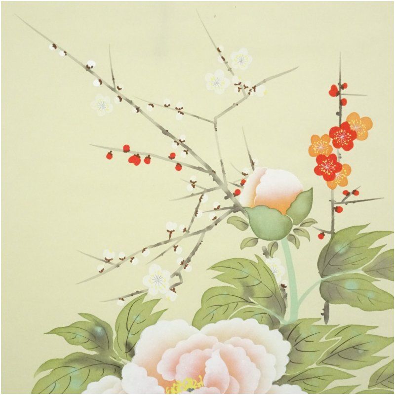 【絹本】肉筆掛け軸花鳥画　細筆画「鶴と松」美術品　絵画　和室　茶室　床の間 楽天市場】【中古】【スーパーSALE70%オフ】【書画】青風筆 松上