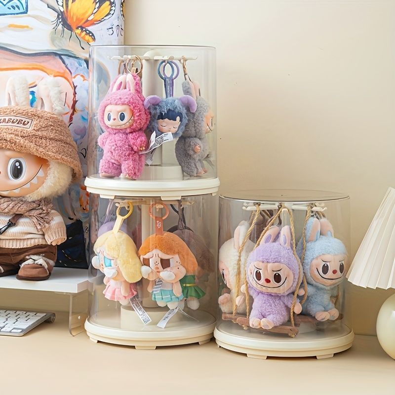 360°回転クリアPETディスプレイケース、LABUBUフィギュア用
