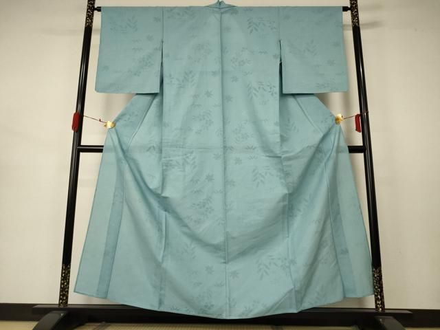 平和屋着物＊夏物 色無地 絽 流水草花文紗 錆青磁色 正絹 ♥ AABB2495jd