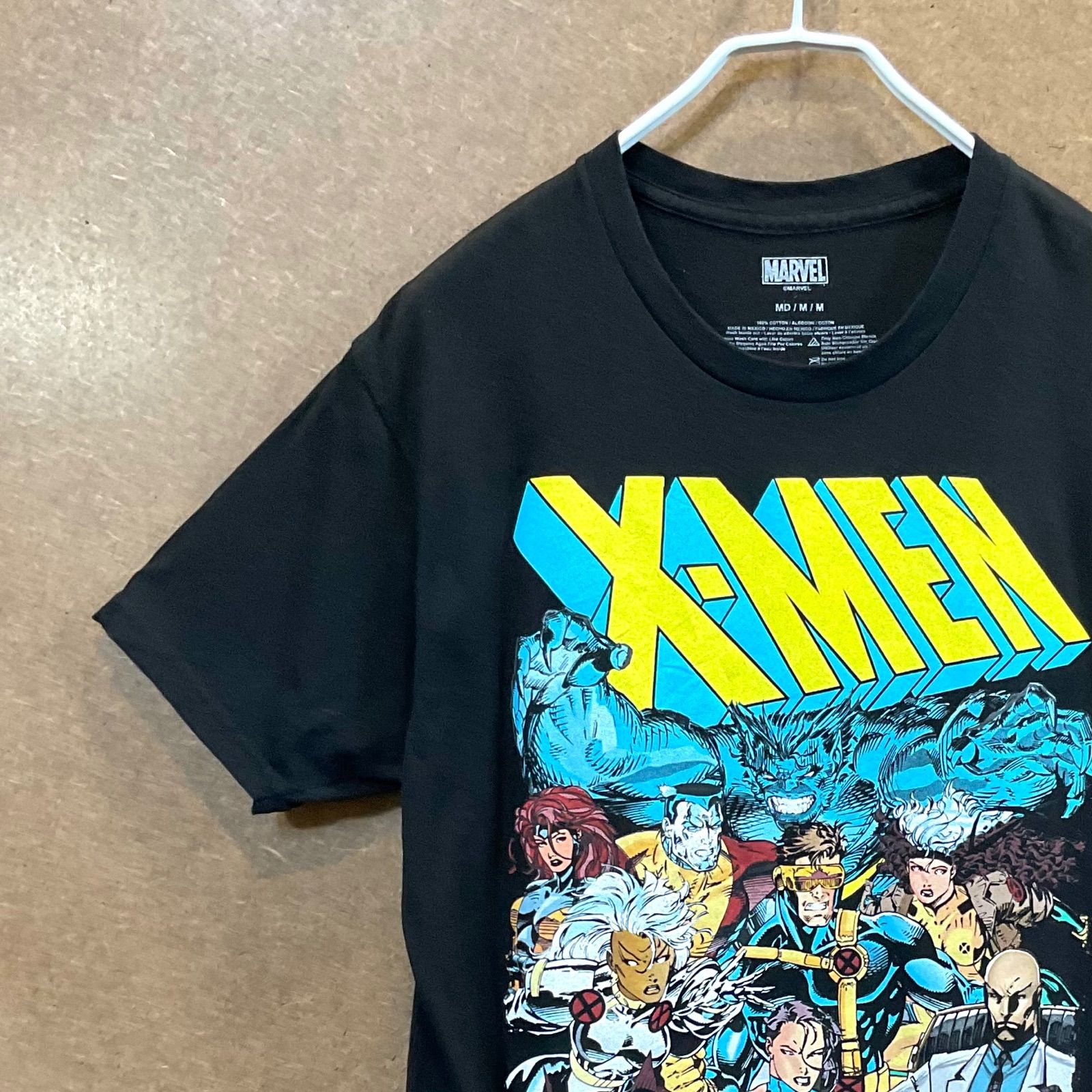 US古着 エックスメンX-MEN マーベル イラストプリント半袖tシャツ黒M