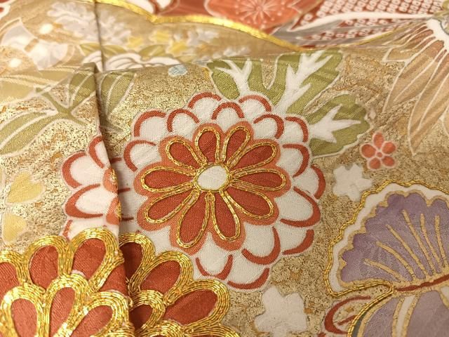 平和屋着物○豪華振袖 駒刺繍 百華繚乱 雲取り吉祥花文 丹後ちりめん