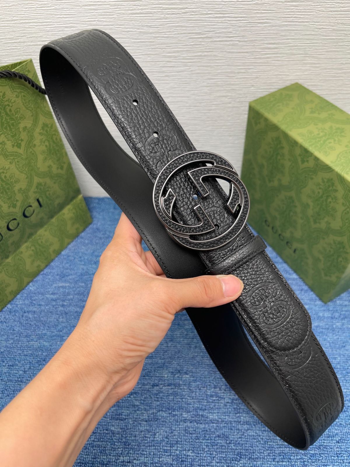 今日特価】Gucci Signature ダブル G バックル 本革ベルト-3