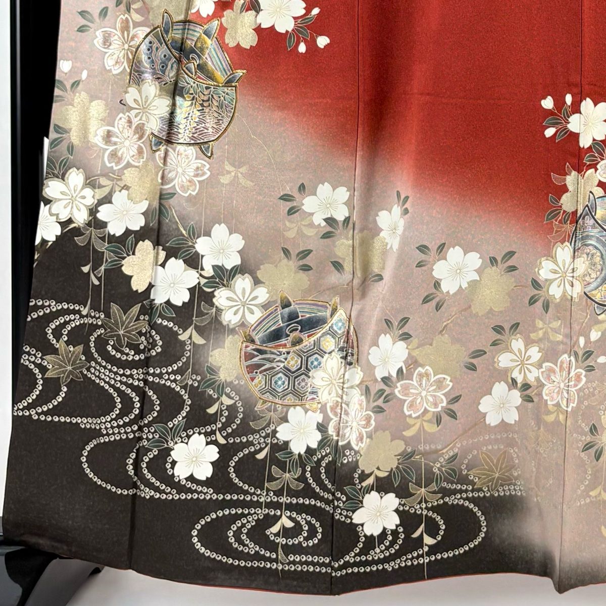 専用 KU1404 振袖 正絹 身丈165.5cm 着物 成人式 トールサイズ 振袖 身丈165cm 裄丈67.5cm L 袷 ほっくり 桜 刺繍 絞り 赤 正絹