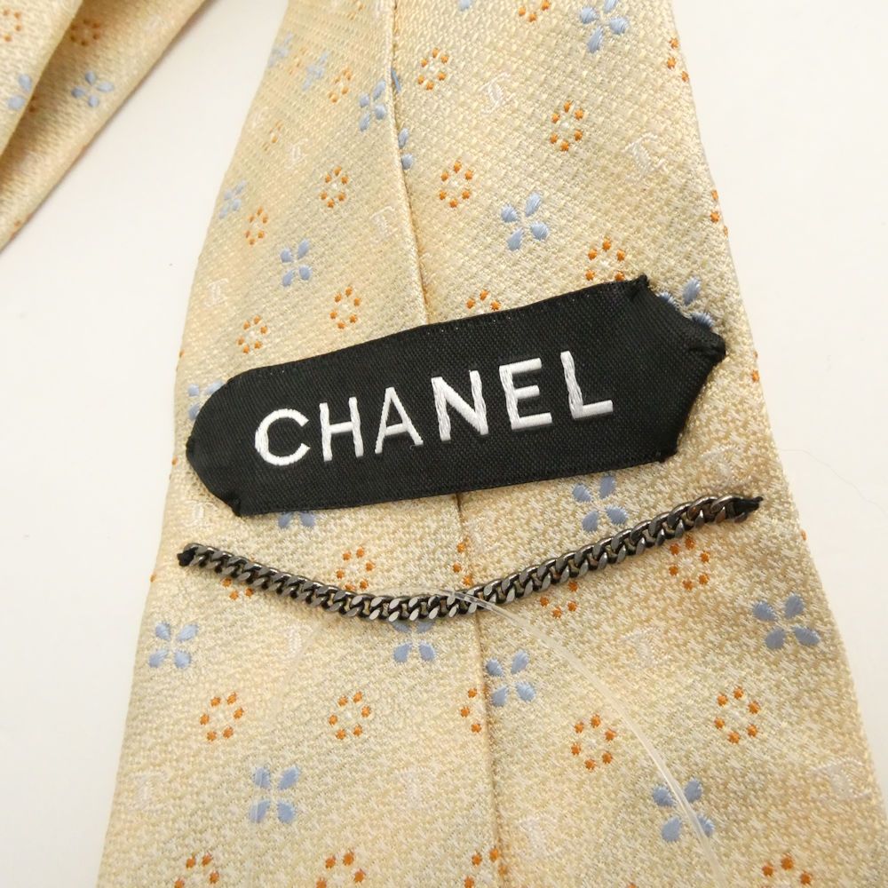 CHANEL ネクタイ ハイブランド ココマーク ジャガード 未使用タグ付箱付 シャネル ネクタイ 紺 CCココマーク チェーン