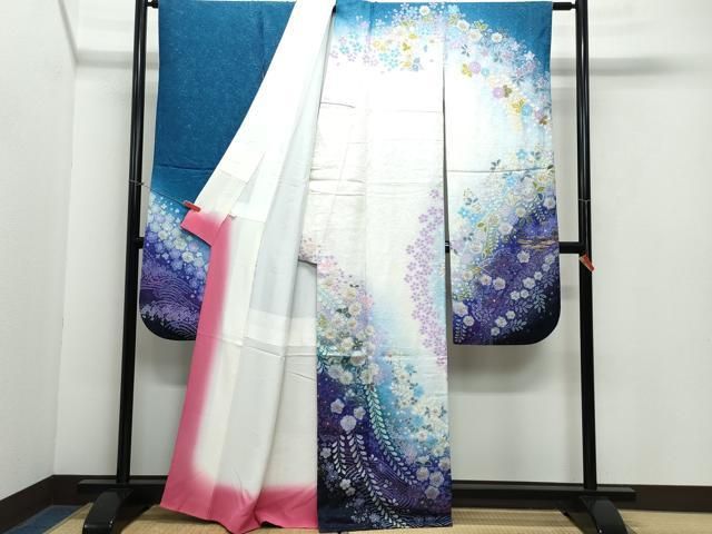 平和屋着物○豪華振袖 辻が花 暈し染め 銀通し地 正絹 逸品 CAAY3046vf