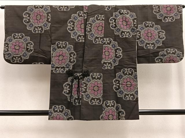 平和屋着物＃本場大島紬 道中着 7マルキ 枝花文 ロング丈 正絹 逸品