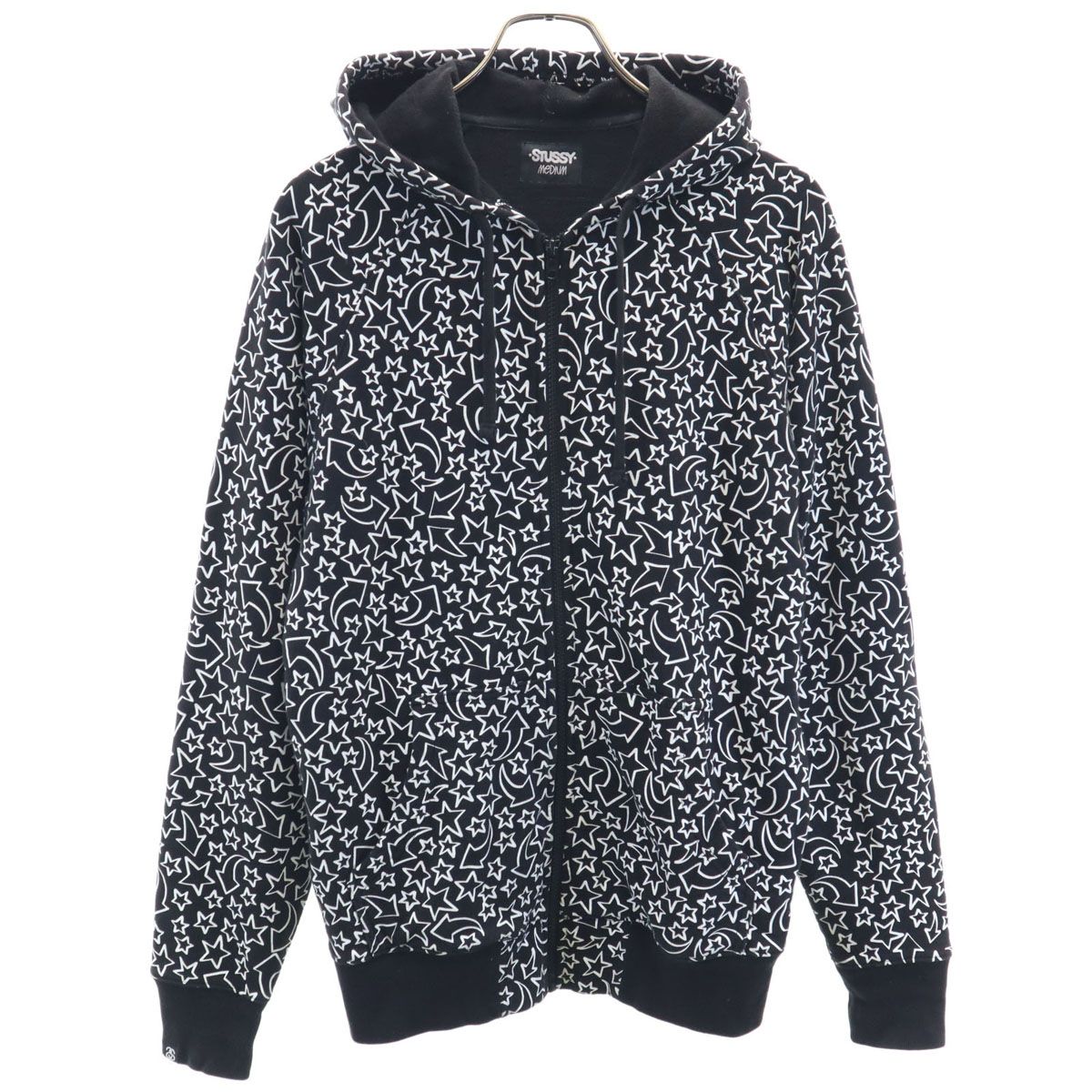 STUSSY ステューシー 星柄 長袖 スウェット ジップパーカー M 黒 メンズ 古着