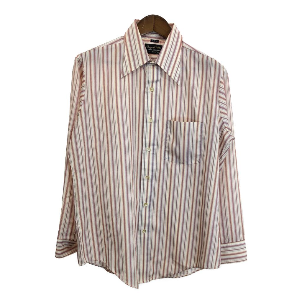 70年代 VAN HEUSEN ヴァン ヒューゼン 長袖シャツ ストライプ オレンジ (メンズ 16) 中古 古着 R7543