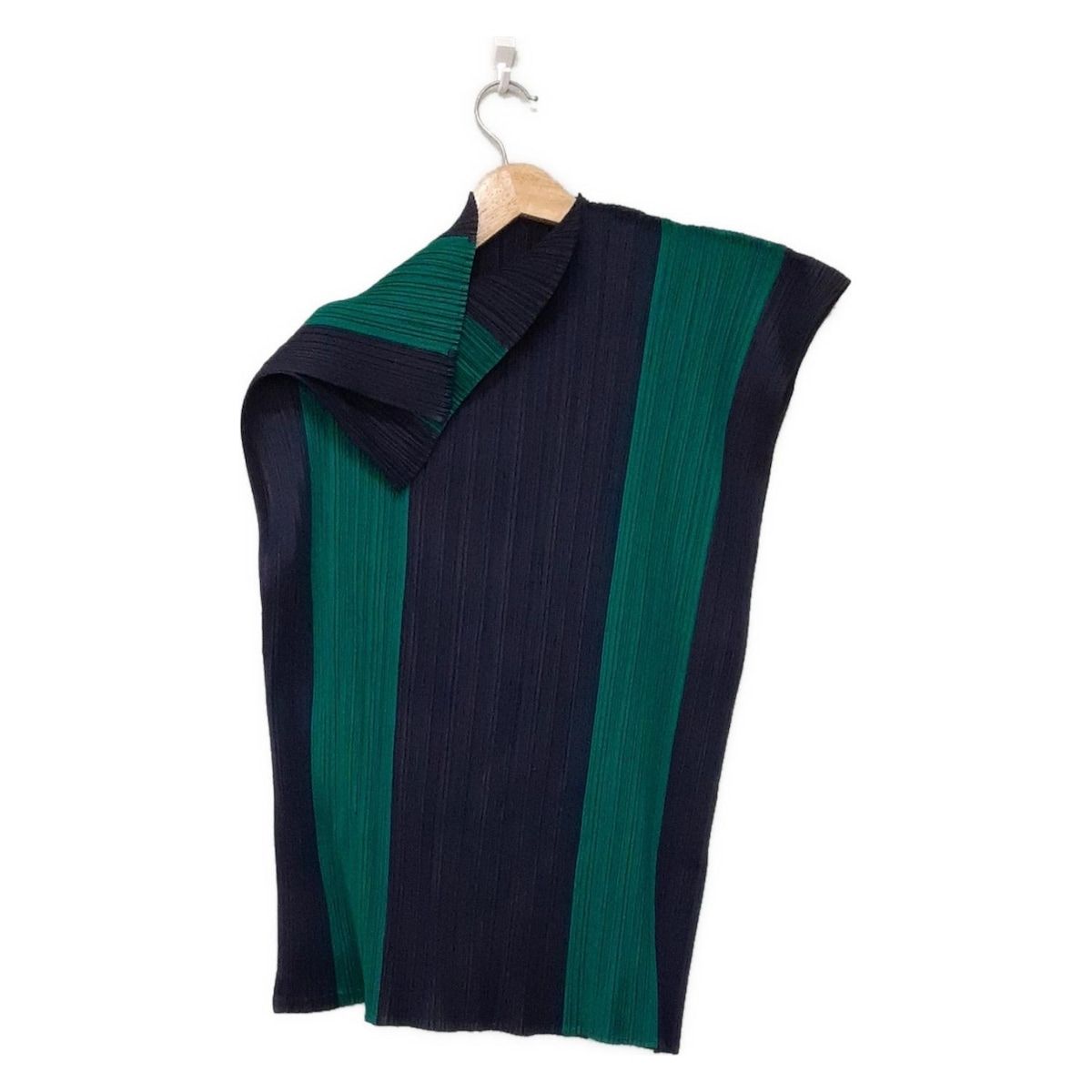 PLEATS PLEASE プリーツプリーズ ノースリーブカットソー サイズ3 L レディース - ダークネイビー×ブルーグリーン