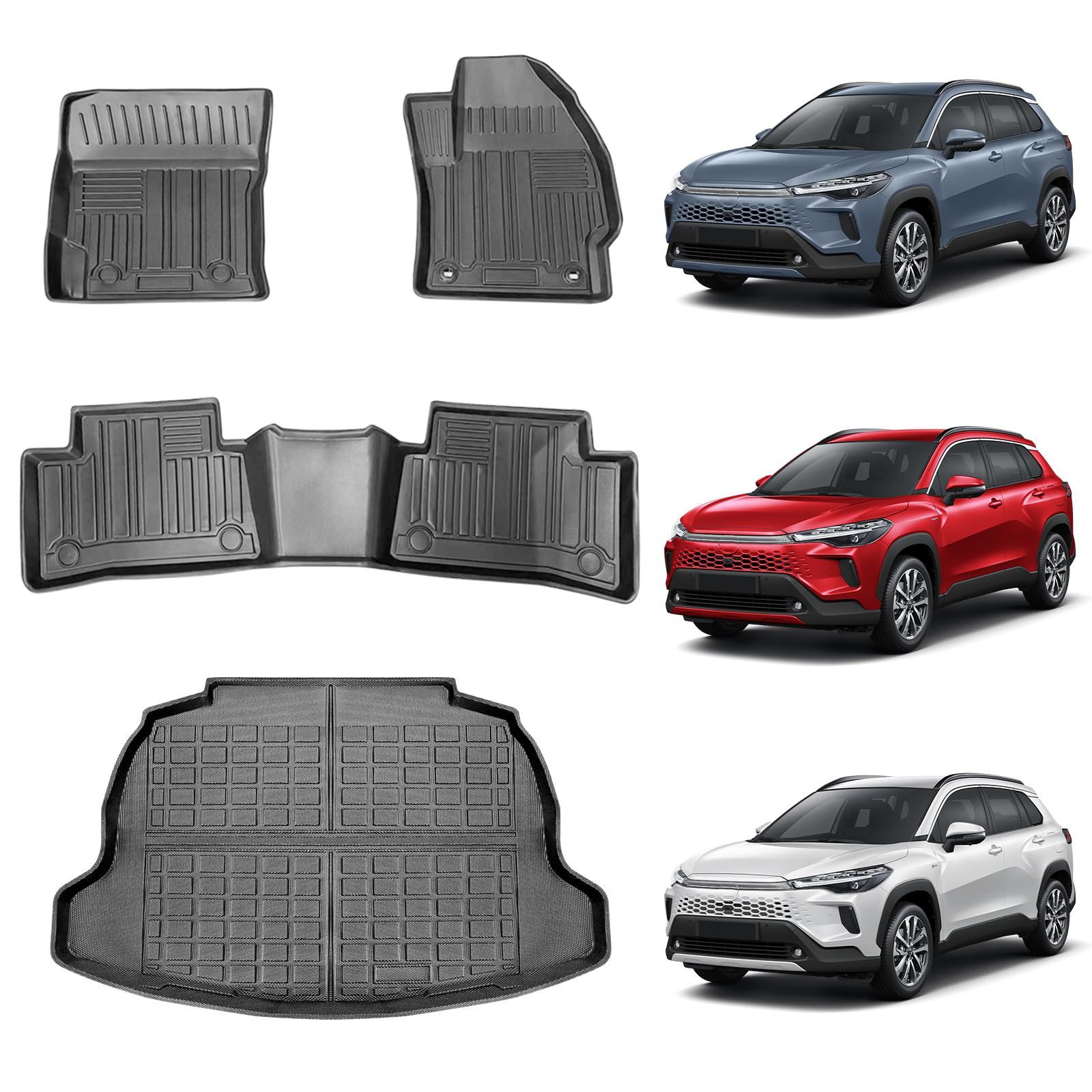 適合トヨタCOROLLA CROSS カローラクロス10系フロアマット1-2列目 ラゲッジマット 設計2021.9?現行 3D立体構造COROLLA CROSS 2WDフロアマット荷室マットカーゴマットトランクマットラゲージトレイ防水カスタムパーツ