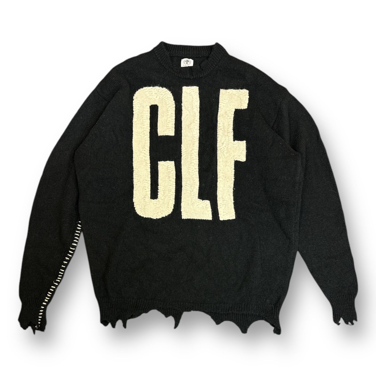 SAINT MICHAEL 22AW CLF KNIT ダメージ加工 刺繡デザイン クルーネック