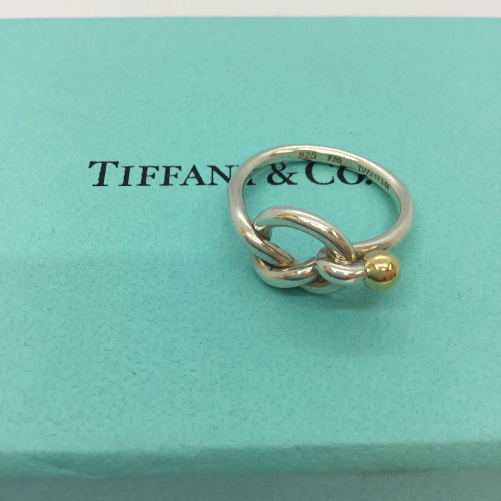 ★美品 TIFFANY&Co. ティファニー ／ ティファニーラブノットリング ／ティファニーリング ／ 925 & K18 ／ ブランド リング ／  シルバー925 ／ 11号 ／ 指輪 ／ アクセサリー ／ ピンキーリング ／ 保存袋付き