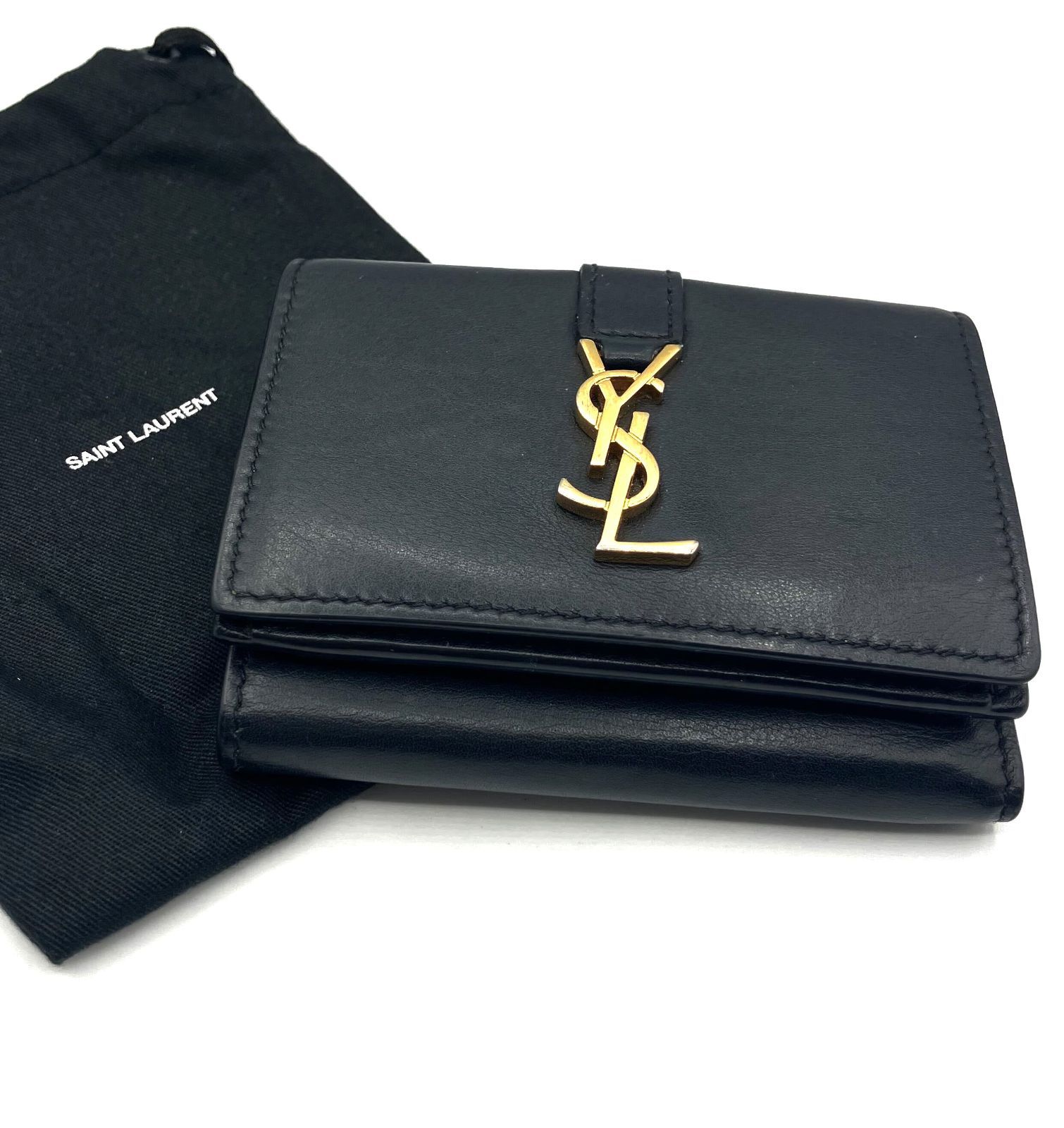 鑑定済み SAINT LAURENT サンローラン タイニー ウォレット 459880 ブラック 三つ折り 財布 レディース
