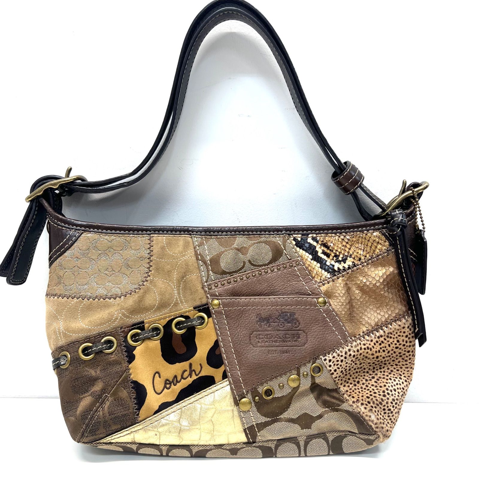 COACH コーチ ショルダーバッグ 豹柄 パッチワーク レオパード